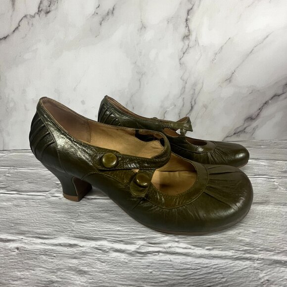 Miz Mooz Women's Trinity Olive Green Leather Kitten Heeled Shoes - Picture 1 of 16